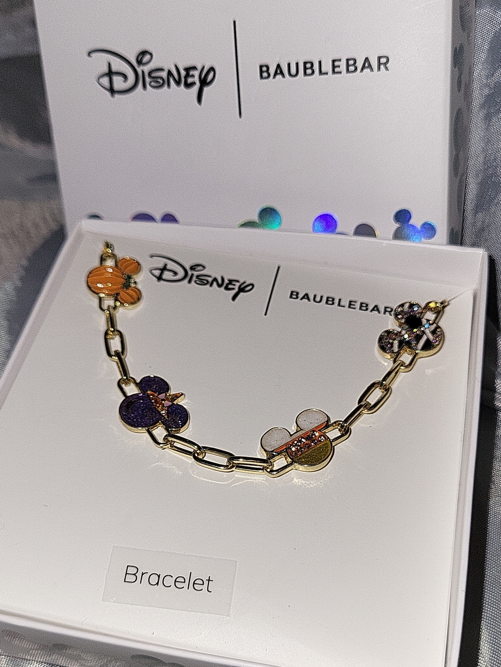 Disney x BaubleBar Hakloween Gold Chain Bracelet Multicolor Mickey Charms Te M